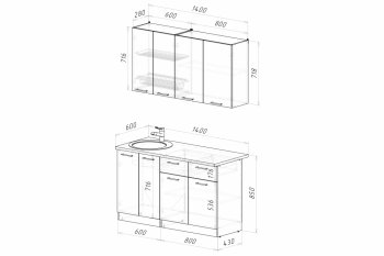 Кухонный гарнитур Асая Медиум 1400 мм (Герда) в Ивделе - ivdel.mebel-e96.ru