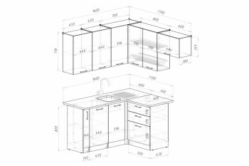 Кухонный гарнитур Асая мега прайм 1600х1700 мм (Герда) в Ивделе - ivdel.mebel-e96.ru