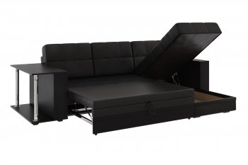 Угловой диван Атлант со столиком кожа черный в Ивделе - ivdel.mebel-e96.ru
