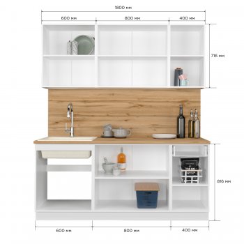 КУхонный гарнитур Эстетик 1800 мм белый (Сурская) в Ивделе - ivdel.mebel-e96.ru