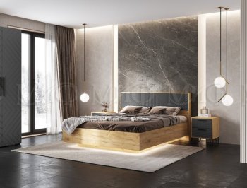 Кровать парящая с ПМ Флэш графит/дуб крафт (Миф) в Ивделе - ivdel.mebel-e96.ru