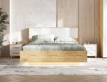 Кровать парящая с ПМ Ирис белый/дуб крафт (Миф) в Ивделе - ivdel.mebel-e96.ru