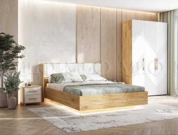 Кровать парящая Ирис крафт/белый с подсветкой (Миф) в Ивделе - ivdel.mebel-e96.ru