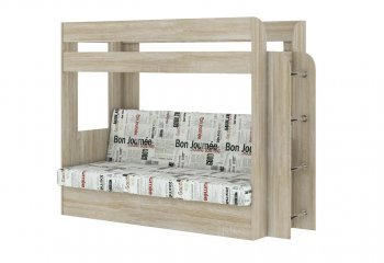 Кровать 2-х ярусная с диваном Карамель 75 сонома/газета в Ивделе - ivdel.mebel-e96.ru