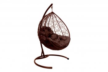 Подвесное кресло КАПЛЯ с ротангом коричневое, подушка коричневая в Ивделе - ivdel.mebel-e96.ru