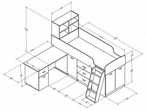 Кровать-чердак Дюймовочка-1 Дуб молочный/орех в Ивделе - ivdel.mebel-e96.ru