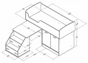 Кровать-чердак Дюймовочка-2 Дуб молочный/орех в Ивделе - ivdel.mebel-e96.ru