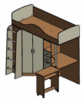 Кровать-чердак Теремок-1 Дуб молочный/Салатовый в Ивделе - ivdel.mebel-e96.ru