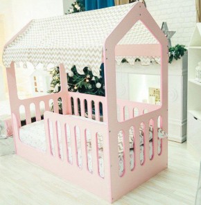 Кроватка-домик без ящика 800*1600 (Розовый) в Ивделе - ivdel.mebel-e96.ru | фото