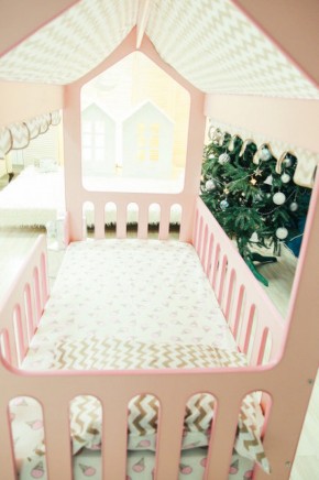 Кроватка-домик без ящика 800*1600 (Розовый) в Ивделе - ivdel.mebel-e96.ru