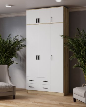 Шкаф Лагуна с антресолью делано/белый (Текс) в Ивделе - ivdel.mebel-e96.ru