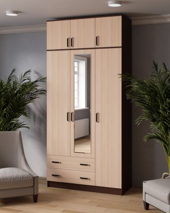 Шкаф Лагуна с антресолью с зеркалом венге/дуб (Текс) в Ивделе - ivdel.mebel-e96.ru