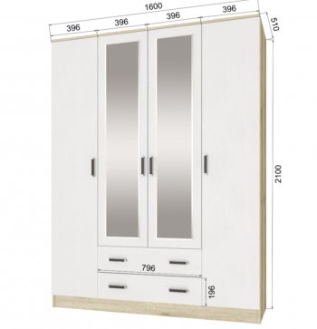 Шкаф 1600 мм Лагуна с антресолью делано/белый (Текс) в Ивделе - ivdel.mebel-e96.ru