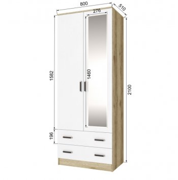 Шкаф 800 мм Лагуна с антресолью делано/белый (Текс) в Ивделе - ivdel.mebel-e96.ru