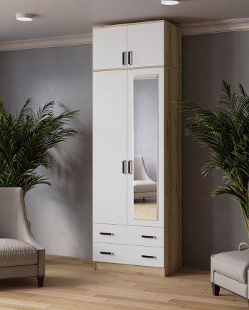 Шкаф 800 мм Лагуна с антресолью делано/белый (Текс) в Ивделе - ivdel.mebel-e96.ru