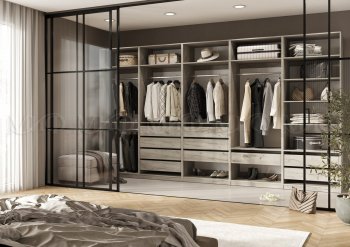 Гардеробная/шкаф 4000 мм Ларго №1 открытая дуб крафт серый (Миф) в Ивделе - ivdel.mebel-e96.ru