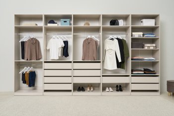 Гардеробная/шкаф 4000 мм Ларго №1 открытая Кашемир (Миф) в Ивделе - ivdel.mebel-e96.ru