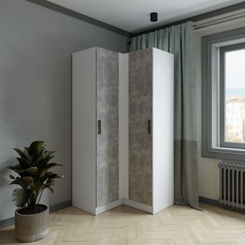 Шкаф угловой Ларс (угол прямой), Белый/Ателье светлое (Микон) в Ивделе - ivdel.mebel-e96.ru