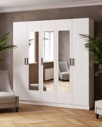 Шкаф 2000 мм Ларс с зеркалом белый (Микон) в Ивделе - ivdel.mebel-e96.ru
