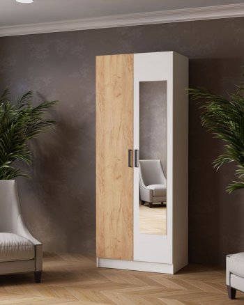 Шкаф 800 мм Ларс с зеркалом Белый/Дуб крафт (Микон) в Ивделе - ivdel.mebel-e96.ru