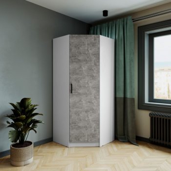 Шкаф угловой Ларс (угол скос), Белый/Ателье светлое (Микон) в Ивделе - ivdel.mebel-e96.ru