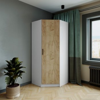Шкаф угловой Ларс (угол скос), Белый/Крафт золотой (Микон) в Ивделе - ivdel.mebel-e96.ru
