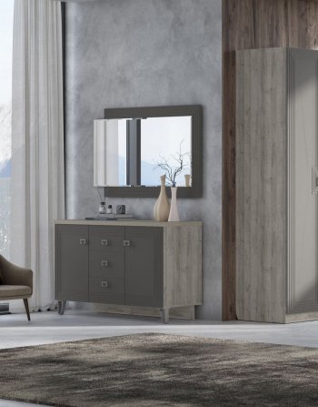 Комод 2дв, 3ящ Лежер КМ-3103 дуб серый/холст вулканический(СанТан) в Ивделе - ivdel.mebel-e96.ru