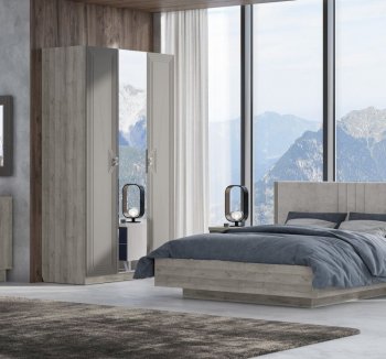 Шкаф распашной 1400 мм Лежер ШК-3103 дуб серый/холст вулканический (СанТан) в Ивделе - ivdel.mebel-e96.ru