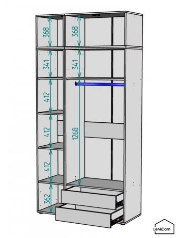 Шкаф с антресолью 1200 мм Linnea MHR-3A-2 2450х1200х510 (ДВ-М 11.1.25) в Ивделе - ivdel.mebel-e96.ru