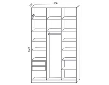 Шкаф распашной 1500 мм М6-3.3 Б+П+Б 150 + ящики + антресоль (М6) в Ивделе - ivdel.mebel-e96.ru
