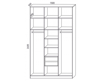 Шкаф распашной 1500 мм М6-3.4 П+Б+П 150 + антресоль + ящики (М6) в Ивделе - ivdel.mebel-e96.ru