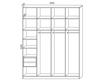 Шкаф распашной 2000 мм М6-4.6 Б+П+П+П 200 + антресоль + ящики (М6) в Ивделе - ivdel.mebel-e96.ru