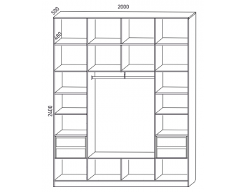 Шкаф распашной 2000 мм М6-4.2 Б+П+Б 200 + антресоль + 4 ящика (М6) в Ивделе - ivdel.mebel-e96.ru