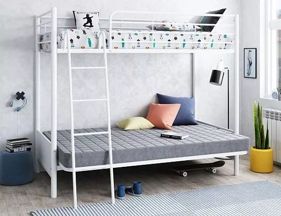 Кровать двухъярусная с диваном Мадлен-2 серый велюр (ФМ) в Ивделе - ivdel.mebel-e96.ru