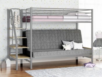 Кровать двухъярусная с диваном Мадлен-3 серый/серый/ясень шимо светлый в Ивделе - ivdel.mebel-e96.ru
