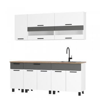 Кухонный гарнитур Монтана 2000 мм белый/графит (БТС) в Ивделе - ivdel.mebel-e96.ru