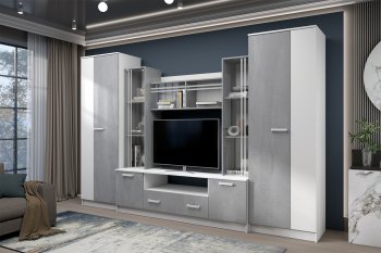 Стенка Николь-2 белый/бетонный камень(Зарон) в Ивделе - ivdel.mebel-e96.ru