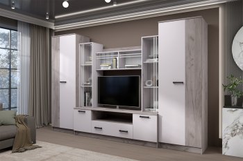Стенка Николь-2 крафт серый/кашемир (Зарон) в Ивделе - ivdel.mebel-e96.ru