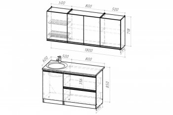 Кухонный гарнитур Ноктюрн макси 1800 мм (Герда) в Ивделе - ivdel.mebel-e96.ru