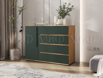 Комод 1 дверь 4 ящика (1200) Норд, крафт/изумруд (Миф) в Ивделе - ivdel.mebel-e96.ru