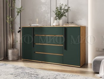 Комод 2 двери 4 ящика (1600) Норд, крафт/изумруд (Миф) в Ивделе - ivdel.mebel-e96.ru