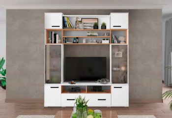 Мини-стенка ОГЦС-1 Оскар-18 белый/золотой (Текс) в Ивделе - ivdel.mebel-e96.ru