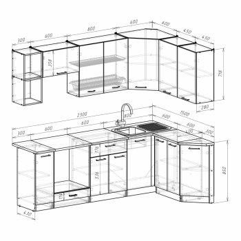 Кухонный гарнитур Ольга прайм 5 2300х1500 мм (Герда) в Ивделе - ivdel.mebel-e96.ru