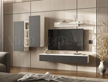 Стенка Оскар комп.2 крафт белый/графит (Миф) в Ивделе - ivdel.mebel-e96.ru