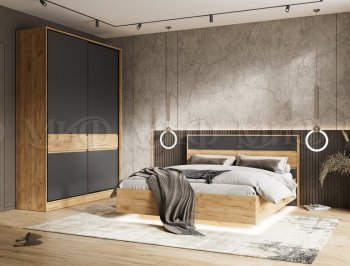 Кровать парящая Роджина с подсветкой, крафт/графит (Миф) в Ивделе - ivdel.mebel-e96.ru