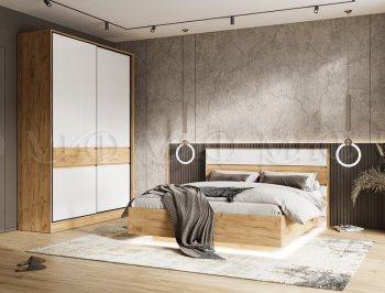 Кровать парящая Роджина с подсветкой, крафт/белый (Миф) в Ивделе - ivdel.mebel-e96.ru