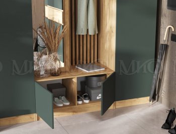 Прихожая Роджина крафт/изумруд, модульная (Миф) в Ивделе - ivdel.mebel-e96.ru