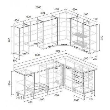 Угловой кухонный гарнитур Роза 2200*1600 мм Sanvut в Ивделе - ivdel.mebel-e96.ru