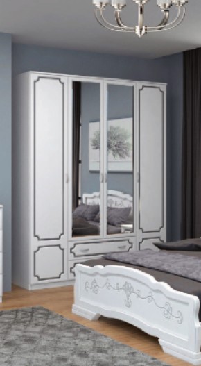 Шкаф 1600 мм ШР-4 с 2 зерк. ЛАК Белый жемчуг (БМ) в Ивделе - ivdel.mebel-e96.ru