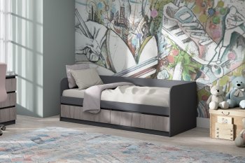 Кровать Соната 900 графит/крафт серый (Зарон) в Ивделе - ivdel.mebel-e96.ru